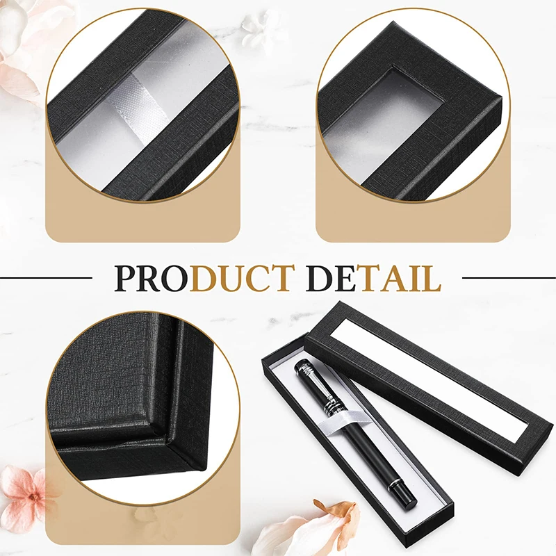 60Pcs Empty Pen Gift Box Black Cardboard Case with Clear Window for Jewelry Pencil Ballpoint Fountain Pen Display