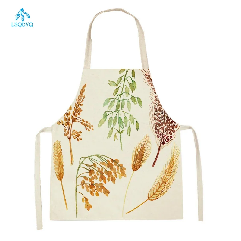 Home Linen Floral Wheat Printed Kitchen Aprons Adult Kids Cooking Cleaning Aprons Baking Accessories Antifouling Apron Delantal