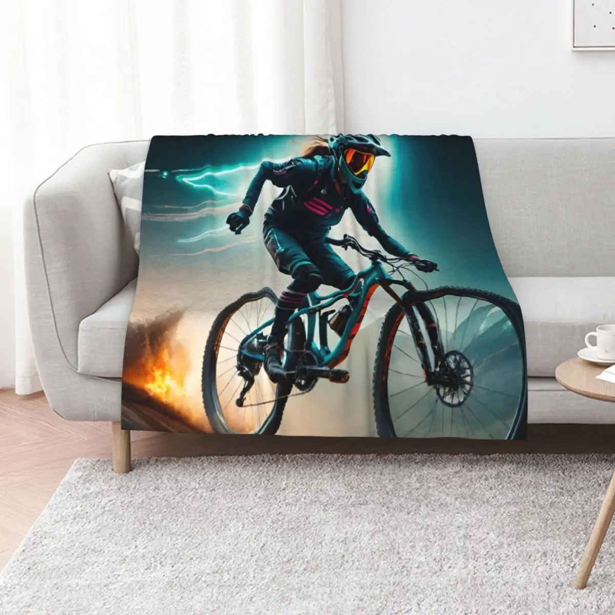 High-Tech Mountain Biking Adventure Throw Blanket All Weather Soft Throw Blanket for Sofa