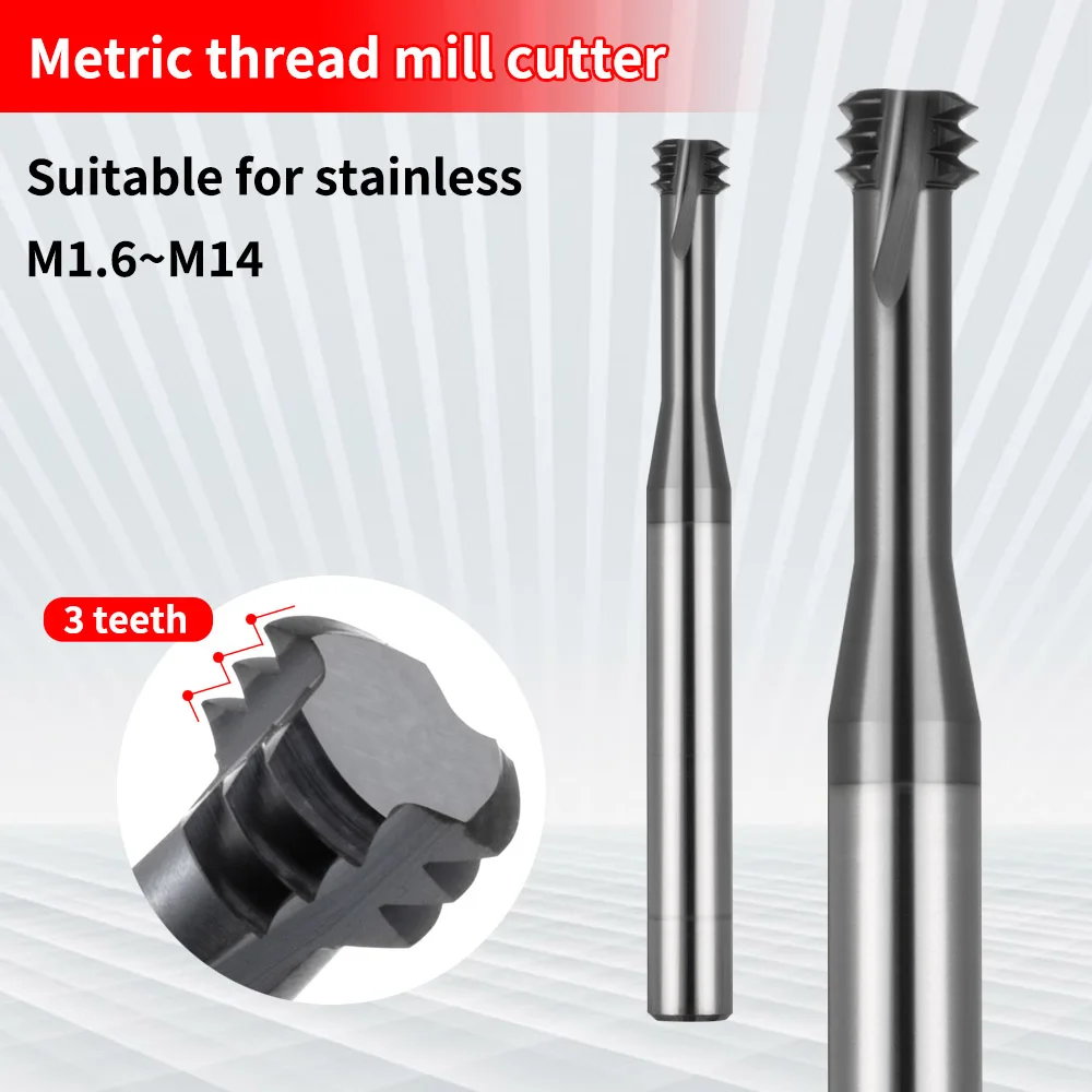 Metric Thread Milling Cutter Solid Carbide for Stainless Steel Thread Angle 60 Degrees CNC for Metal Working Replace Taps
