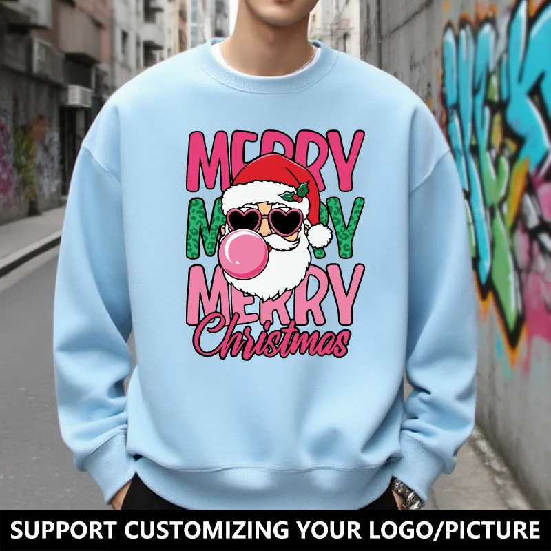 سويت شيرت Cute'Merry Merry Christmas'Santa قابل للتخصيص، بلوفر مريح بأكمام طويلة، مثالي للتجمعات الاحتفالية وأحداث عيد الميلاد