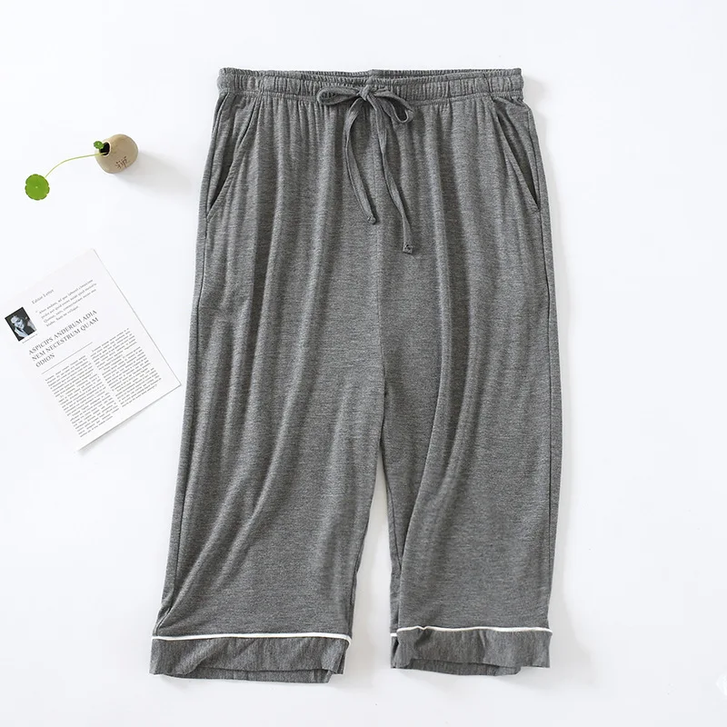 Elastic Waist Sleep Pant Pajamas Men Solid Color Nightwear Modal Cropped Pants Summer Homewear Home Clothing shorts