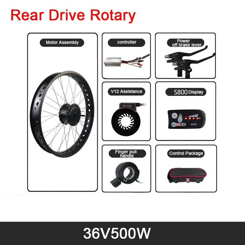 

Snow bike Sand Electric Bicycle PAS refit Kit 36V/48V500W Rear Drive Rotary JN 22A Controller LCD S866/SW900 Display Computer