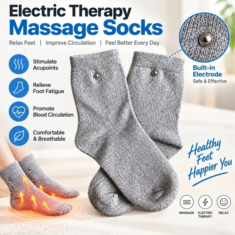 1 Pair Silver Ion Conductive Fiber Conductive Therapy Sock Elastic Cuff Stretch Fabric Pulse Electrotherapy Sock