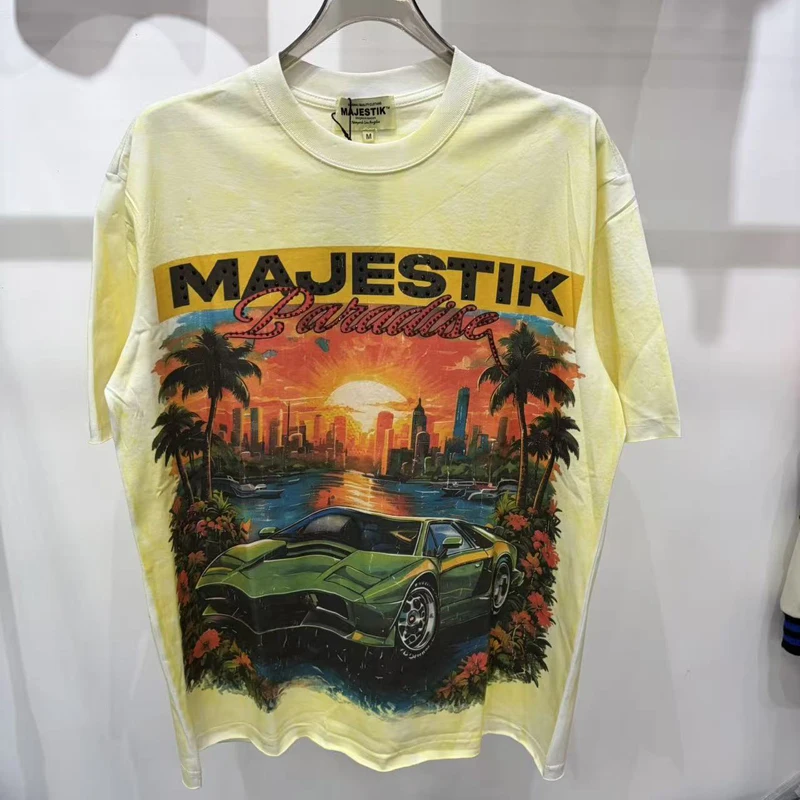 Real Photo Summer Daily Casual MAJESTIK T-shirt Fashionable Casual Round Neck Simple Short Sleeve Tops in Stock