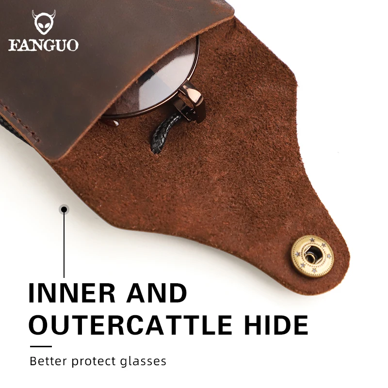 Unique Logo Crazy Horse Leather Eyewear Case Handmade Genuine Leather Sunglasses Bag Glasses Holder Pocket Eyeglasses Holder