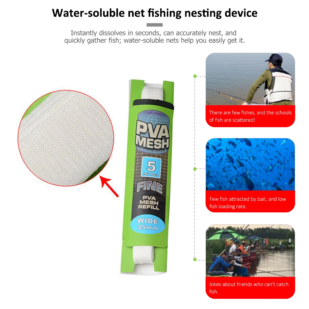 Portable Fishing Net PVA Fishing Mesh Soluble Narrow Fishing Network Refill Bait Protect Fish Net Tackle Accessories