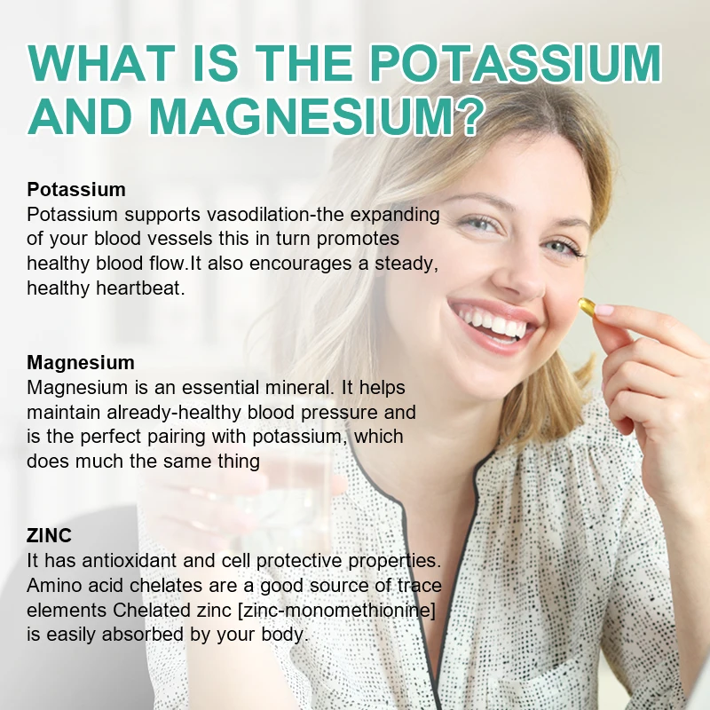 Potassium Magnesium Supplement 1000mg, Magnesium Potassium Zinc Aspartate Support Vascular, Bone, Heart, Muscle & Nerve Health