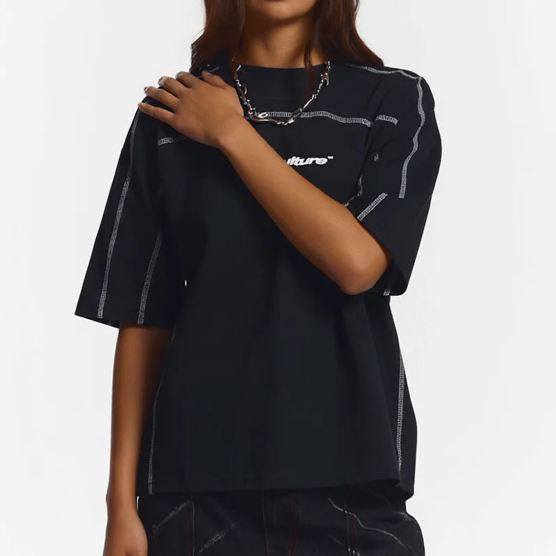 

ROLLER TEE BLACK y2k Harajuku Fashion Men's / Women's Loose Short Sleeve High Quality Cotton Casual Embroidery T-Shirt