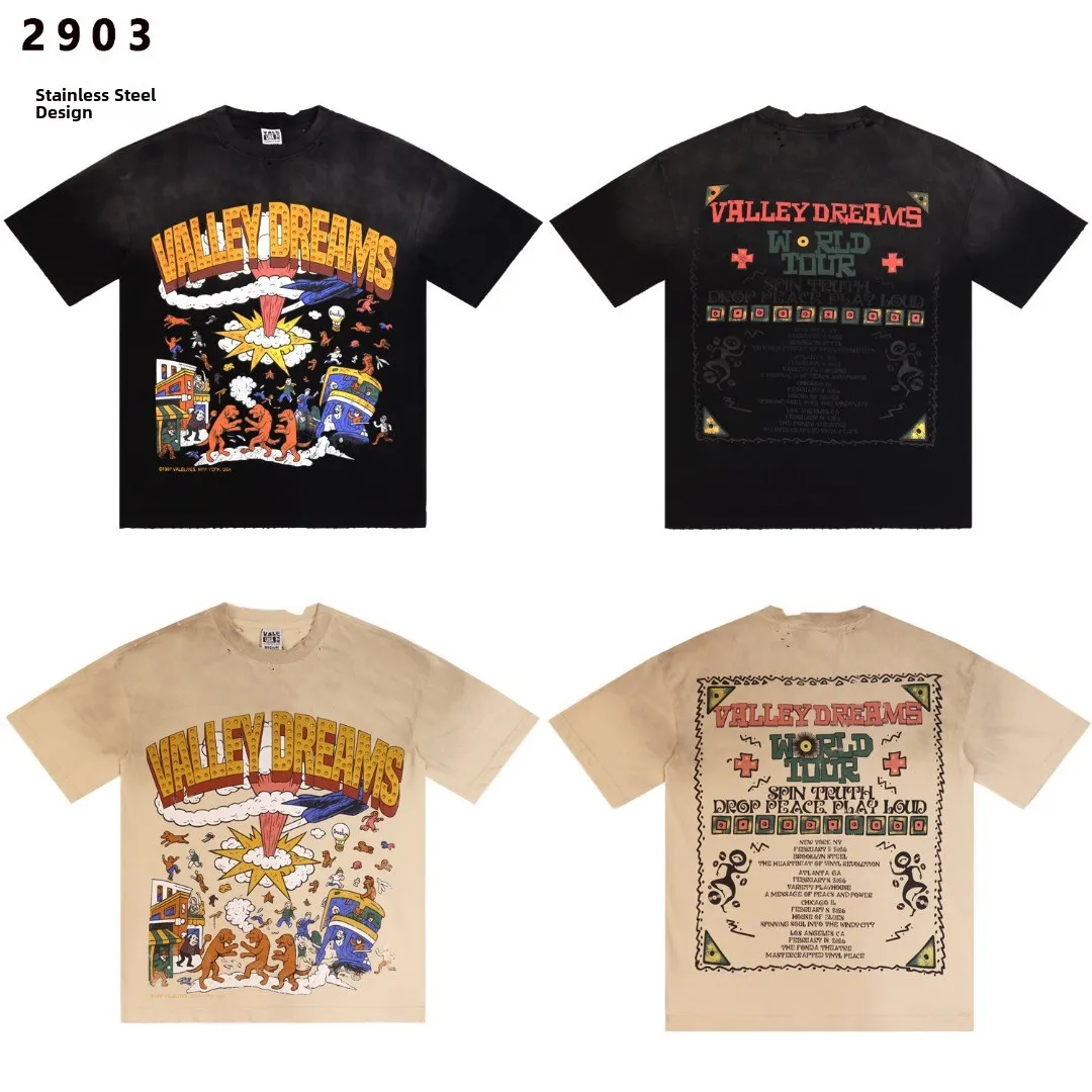 

Valley Drs World Tour Американская футболка в стиле ретро со стразами и ор Све свободного кроя из чистого хлопка Молодежная повседневная круглая футболка Ne