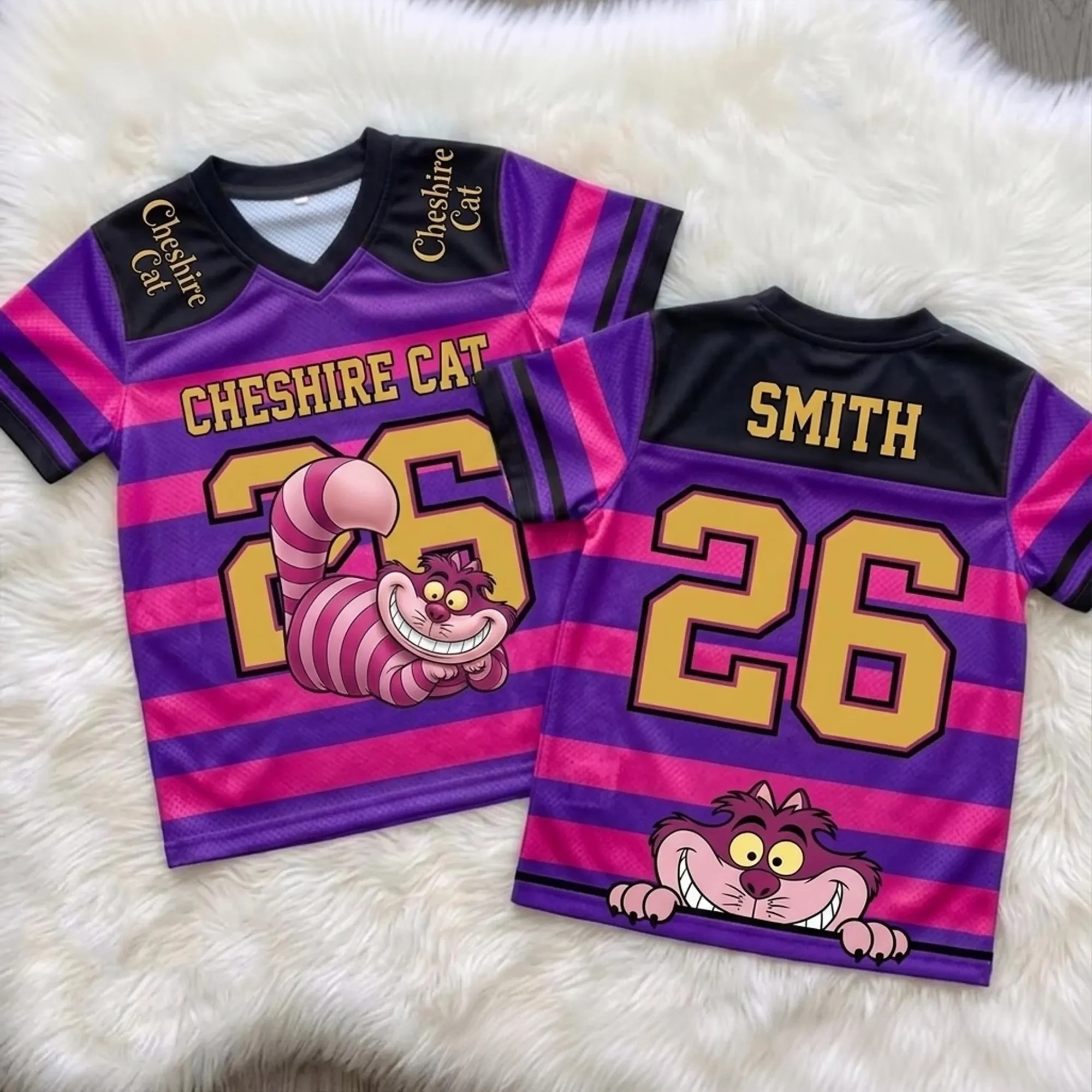 2026 Cheshire Cat Kids Soccer Jersey, Alice in Wonderland Breathable Quick Dry T-shirt, Unisex Children Outdoor Training Sports