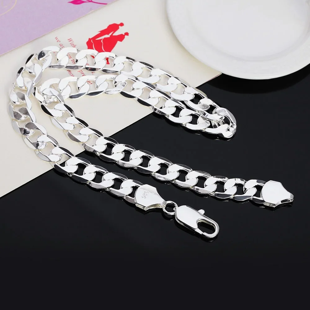 Edle Halskette aus 925er Sterlingsilber für Herren, klassische große 12-mm-Kette, 18–30 Zoll, feiner Markenschmuck, Party- und Hochzeitsgeschenk – Detail 4