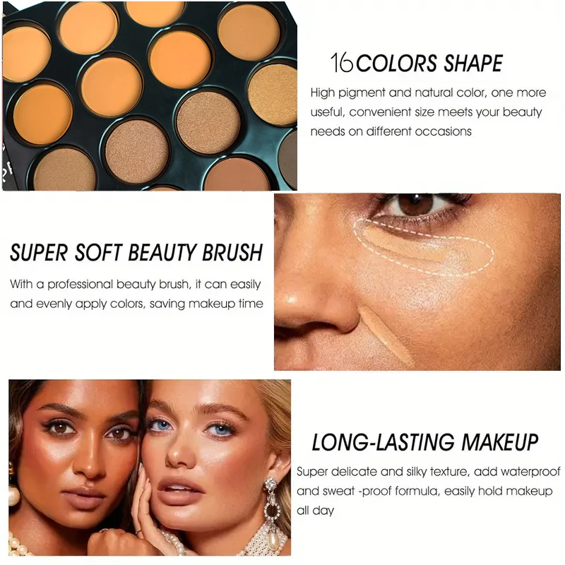 Tavolozza di polvere a 16 colori, tavolozza di evidenziatori e contorni, impostazione opaca a copertura totale e controllo dell'olio Trucco viso naturale a lunga durata