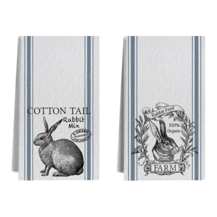

Vintage Easter Bunny Floral Decorative Kitchen Towels and Dish Towels Set of 2 Farmhouse Rabbit Hand Towels Tea Towel for Easte
