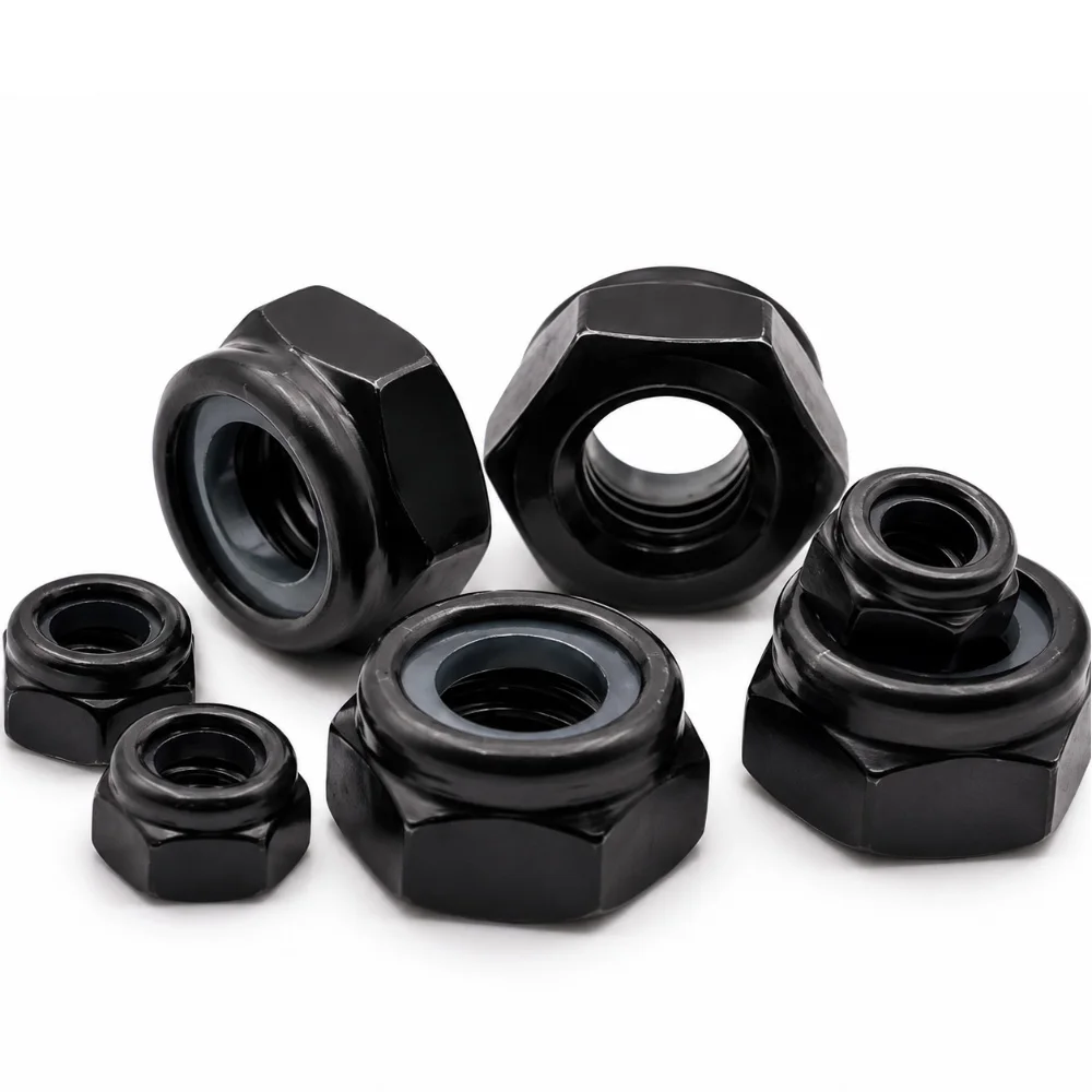 Schwarze 304 Edelstahl Kohlenstoffstahl Schwarz Verzinkte Nylon-Einsatz-Sicherungsmuttern Sechskantmuttern M2-M20 – Detail 2