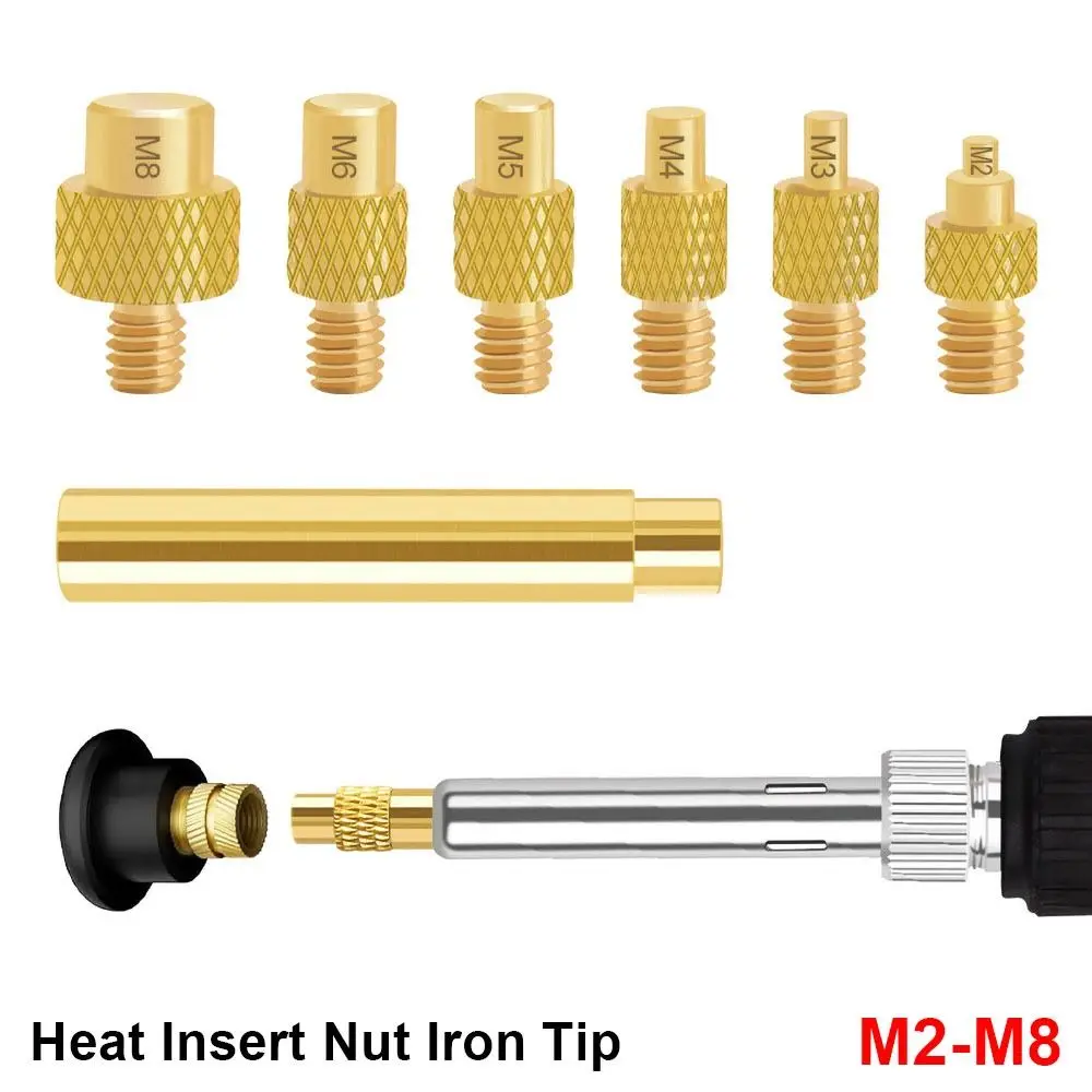 1Set Universal 936 T12 Soldering Iron Tip Brass M2-M8 Heat Insert Nut Tip Hot Nut with Adapter Internal/External Thread Head