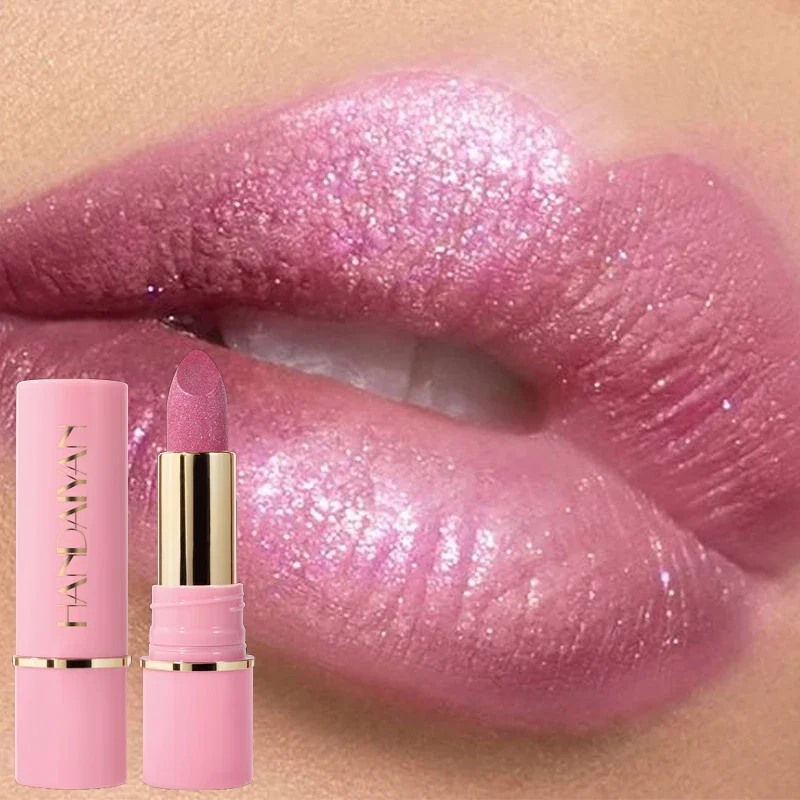 Champagne Matte Glitter Lipstick Waterproof Long Lasting Diamond Pearlescent Metallic Purple Sparkling Lip Stick Makeup Cosmetic