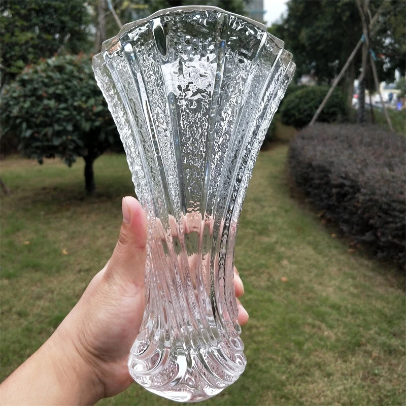 Crystal Glass Fan Shape Flower Vase Stamped Bottle Bedroom Decor Houseware Gift Craft Glassware Ornament Furnishing