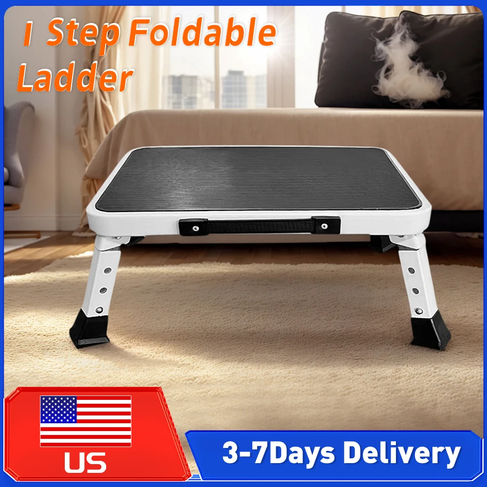 

1 Step Collapsible Stepladder Wide Pedal Anti-Slip Lightweight Step Stool Small Ladder for Household Garage Kitchen Storage ﻿