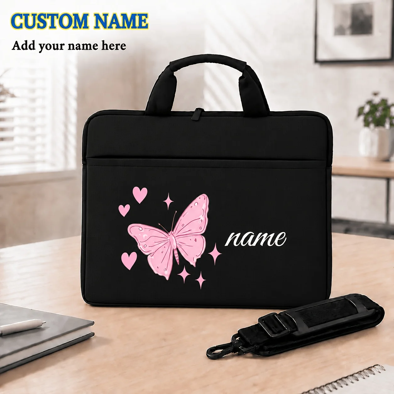 1pc Customizable Name 14-Inch Laptop Bag,Handheld Shoulder Computer Bag, with Zipper Closure, Cushioning Protective Inner Lining