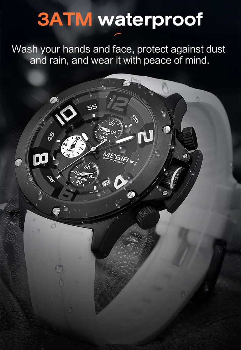 MEGIR Fashion Sport Quartz Watches for Men Big Dial Watch Chronograph Waterproof Luminous Military Wristwatches Date Clock 8115