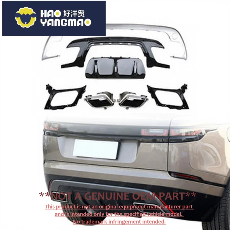 Suitable for New ABS Style Silver and Bright Black Rear Diffuser with Exhaust for Velar Body Kit Car Bumper Bolt-On