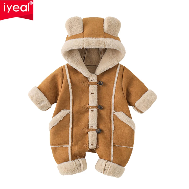 

IYEAL новейший зимний теплый флисовый комбинезон с капюшоном для новорожденных мальчиков и девочек, комбинезон с капюшоном для малышей, верхняя одежда, зимние комбинезоны