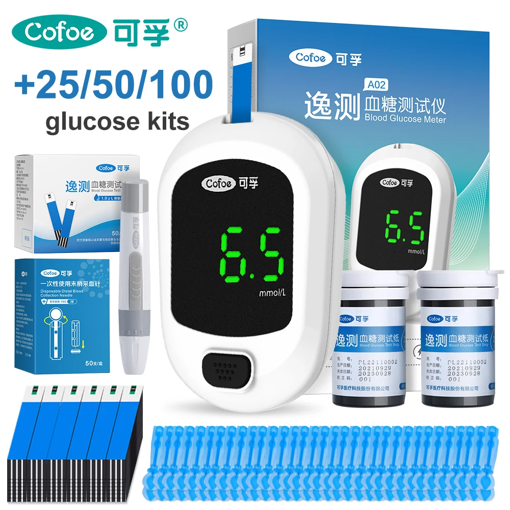 Cofoe A02 Yice Blood Glucose Meter Kits For Diabetes Tester Health Device Glucometer With Strips And Lancets Blood Sugar Monitor