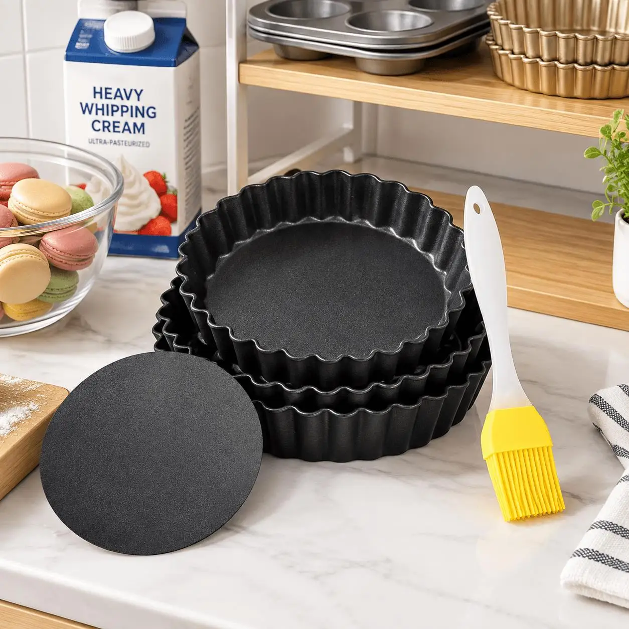 Fluted Loose Base Tart Pan with Random Oil Brush, Round Baking Mold for Pie Quiche Dessert TMZ