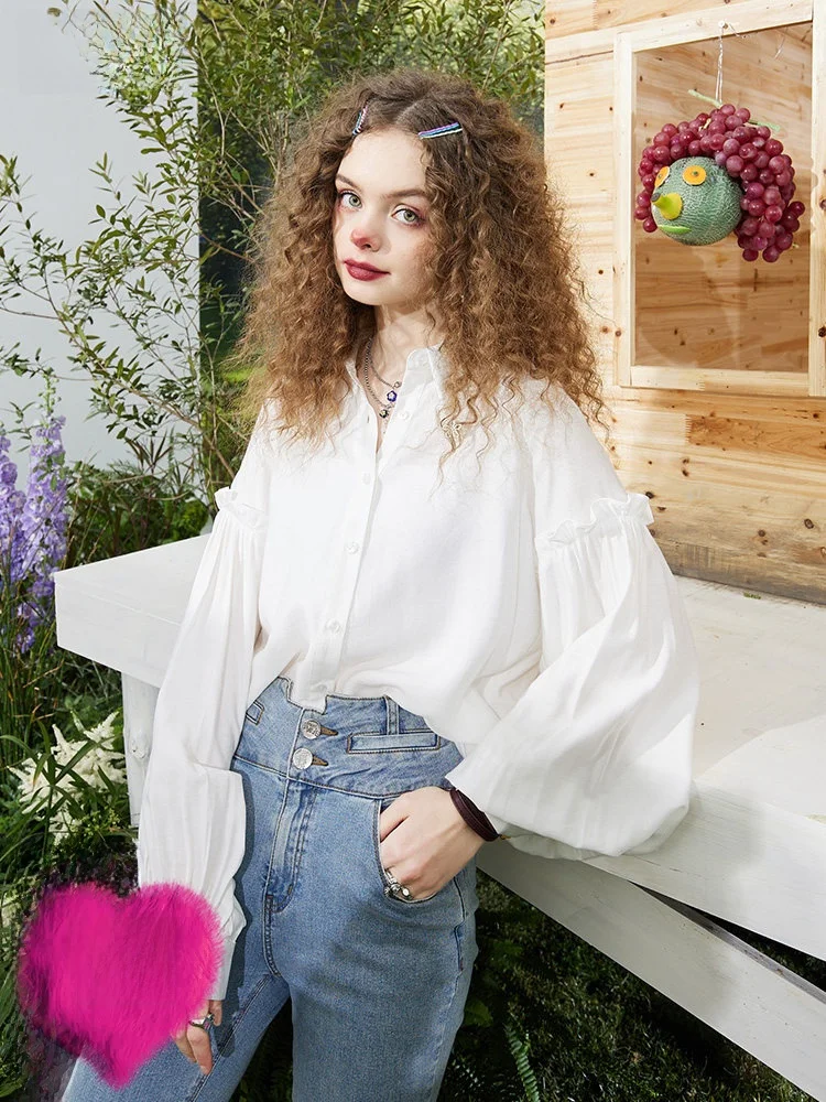 

Белая женская рубашка с длинным рукавом, внутренняя одежда, с воротником в стиле принцесс, модный дизайн, весенняя коллекция.