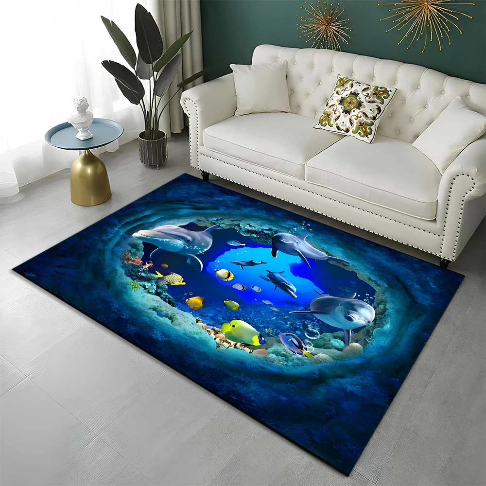 3D Seabed Illusion Underwater World Carpet Rug for Home Living Room Bedroom Sofa Doormat Decor,kids Area Rug Non-slip Floor Mat