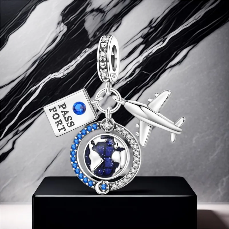 MISEFF 2025 925 فضة سوار طائرة بالون جواز السفر دلايات الخرز قلادة DIY بها بنفسك النساء مجوهرات الحفلات صنع الهدايا