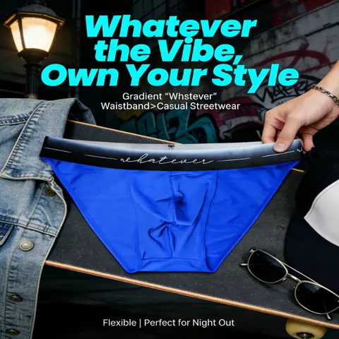 1 Piece Men's Street Style Ice Silk Briefs - Gradient "Whatever" Waistband, Cool Touch Breathable Sweat-Wicking Men Underwear