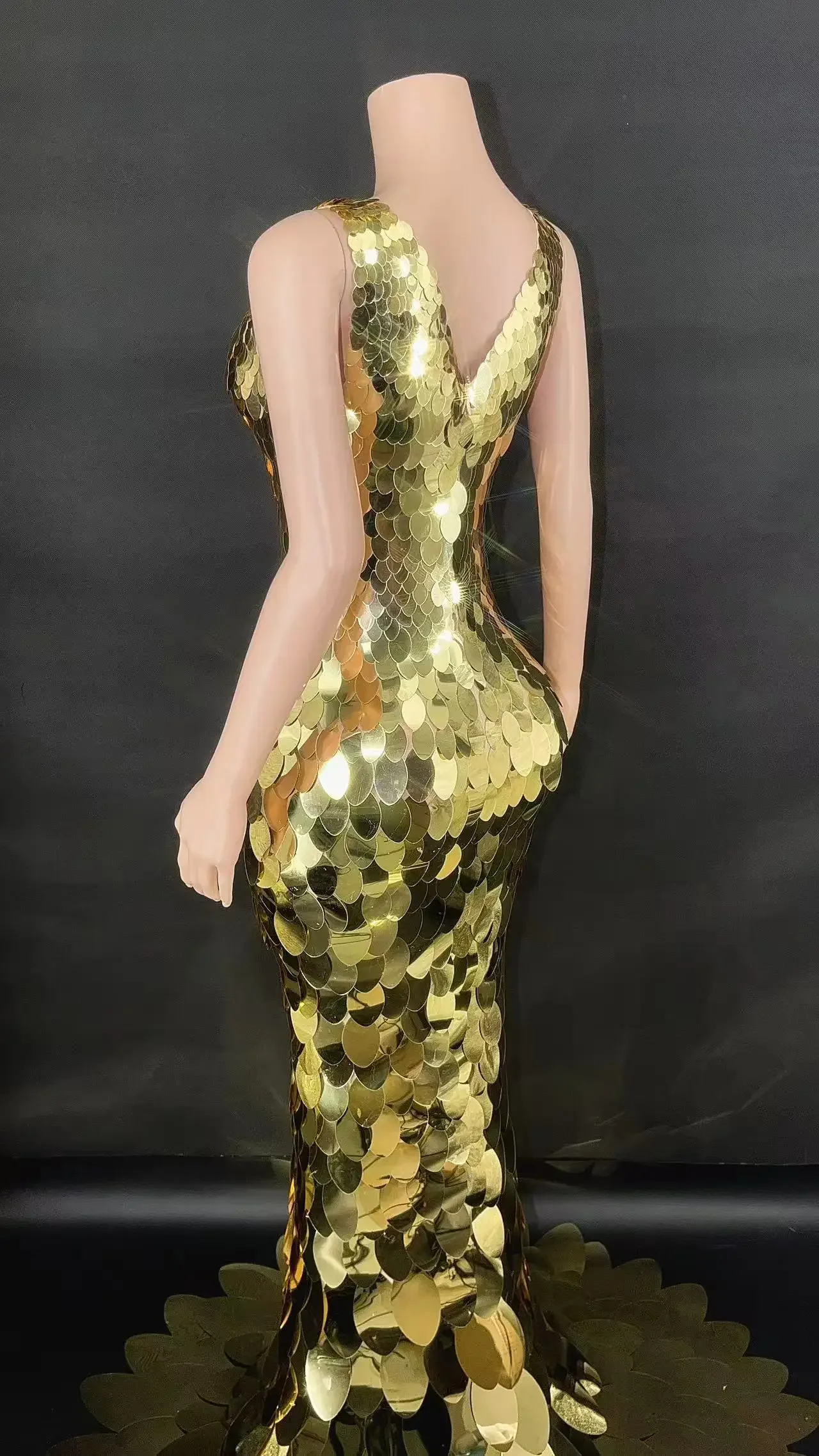 Fashion Silver Mirror Reflective V-neck Sleeveless Concert Costume Ballroom Performance Wear Dance Dress Sets for Women