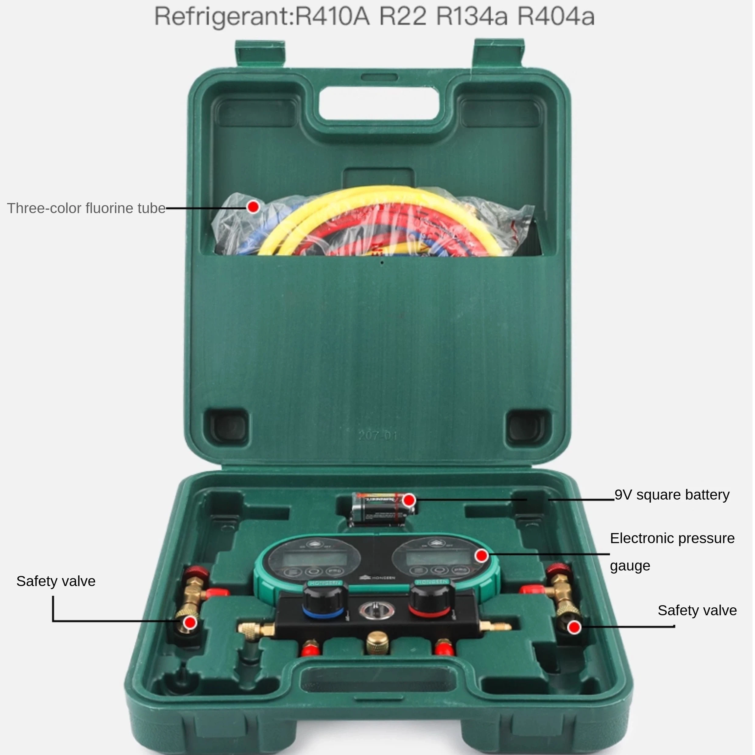 

Automotive AC Digital Pressure Gauge HS-DVS60-101A - High/Low Side Manifold Set for R410a R32 Refrigerant Filling