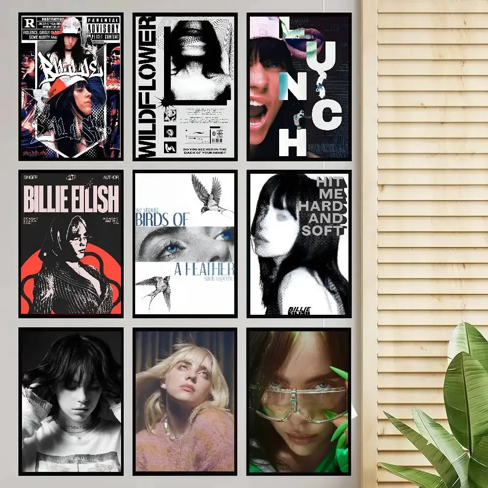 HOT B-BillieS Singer E-EilishS Poster Self-adhesive Art Room Entrance Restaurant Wall Decor Art Painting