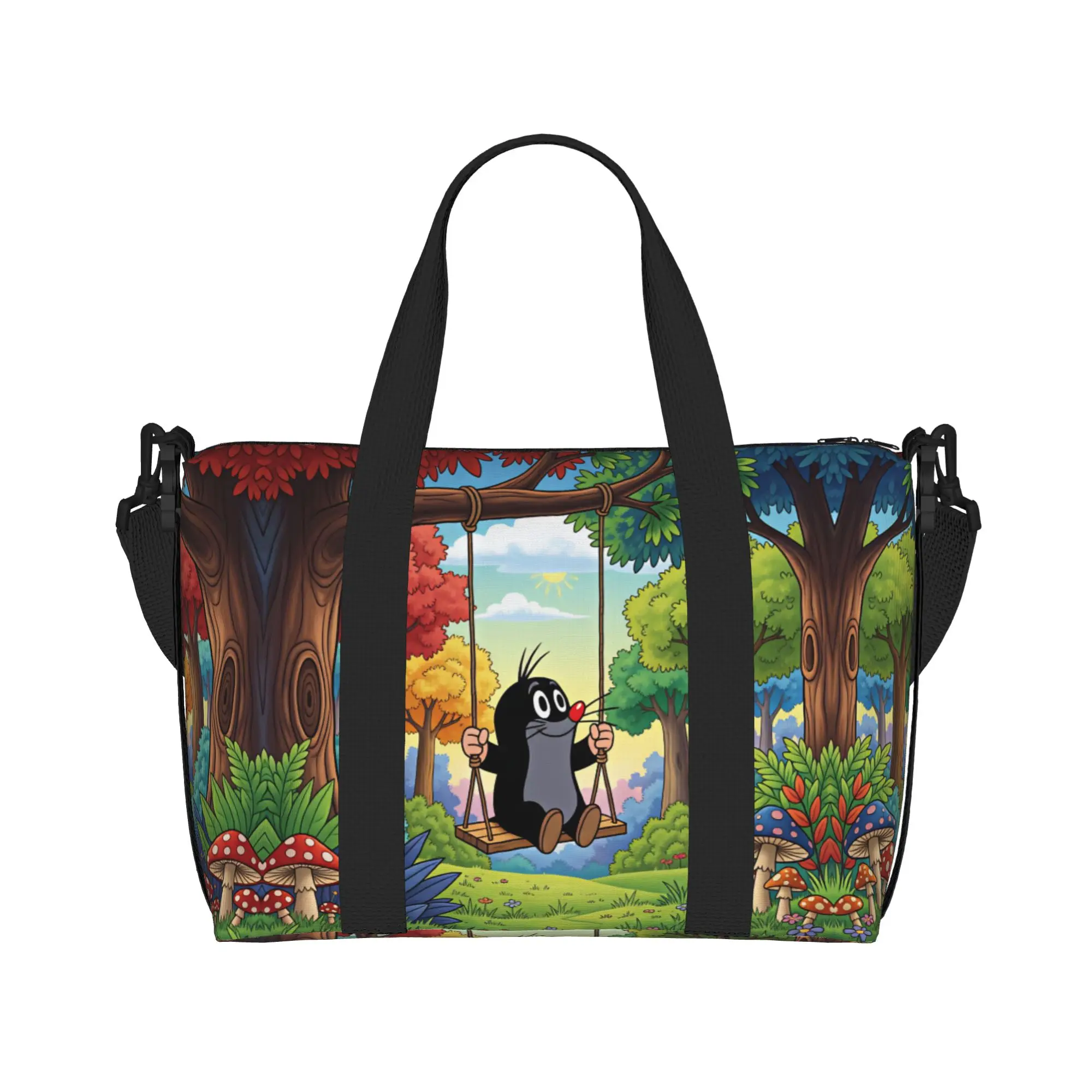 Custom Krtek Krtecek The Little Mole Anima Beach Tote Bag Women Cartoon Large Compartment Beach Gym Travel Bags