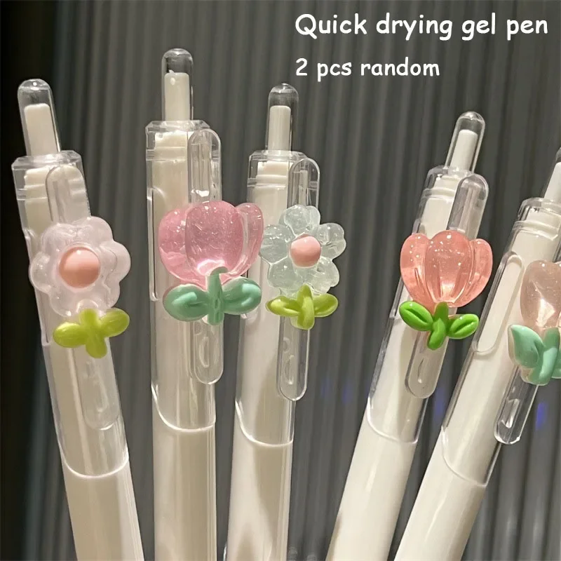 

2PCS Quick-Drying Black Ink Aesthetic Pen Cute Flower Gel Pens Writting Pen Write Smoothly School Stationery Office Supplies