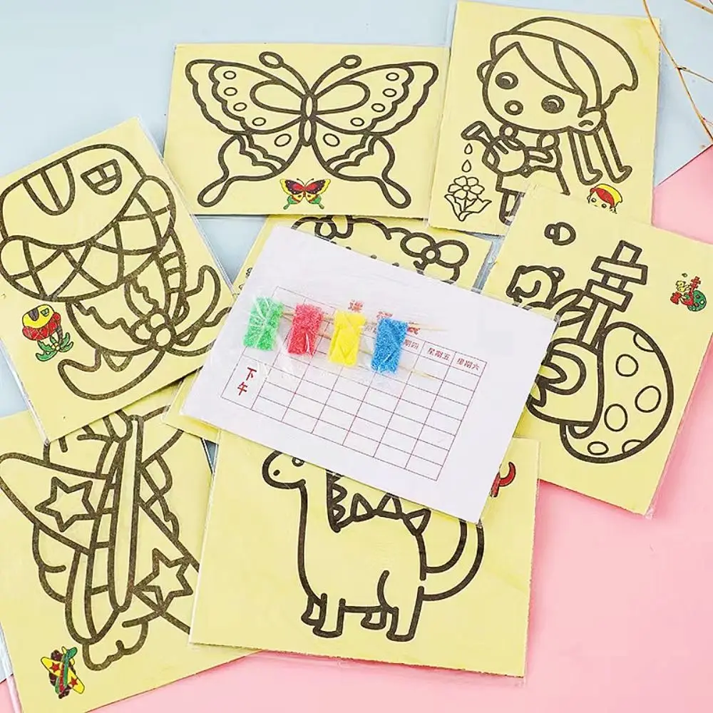 브러쉬 아트 페인팅 모래 그림 세트 종이 모래 예술 어린이 색칠하기 책 수공예품 낙서 그림 그리기 색칠 장난감