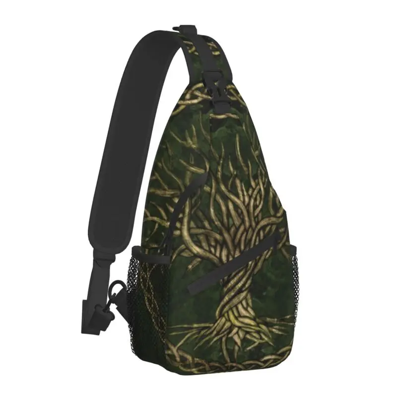 Fashion Green And Gold Tree Of Life Sling Crossbody Backpack Men Vikings Yggdrasil Shoulder Chest Bag for Camping Biking