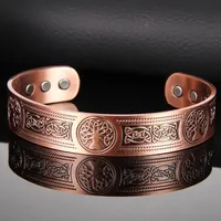 New Carved Flower Secret Code Antique Red Copper Magnetic Bracelet 15mm Viking Men Open Hand Bracelet Jewelry Accessories