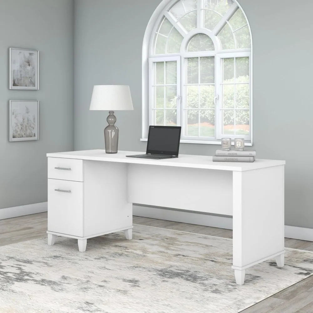 Bush Furniture Somerset 72W Office Desk with Drawers in White