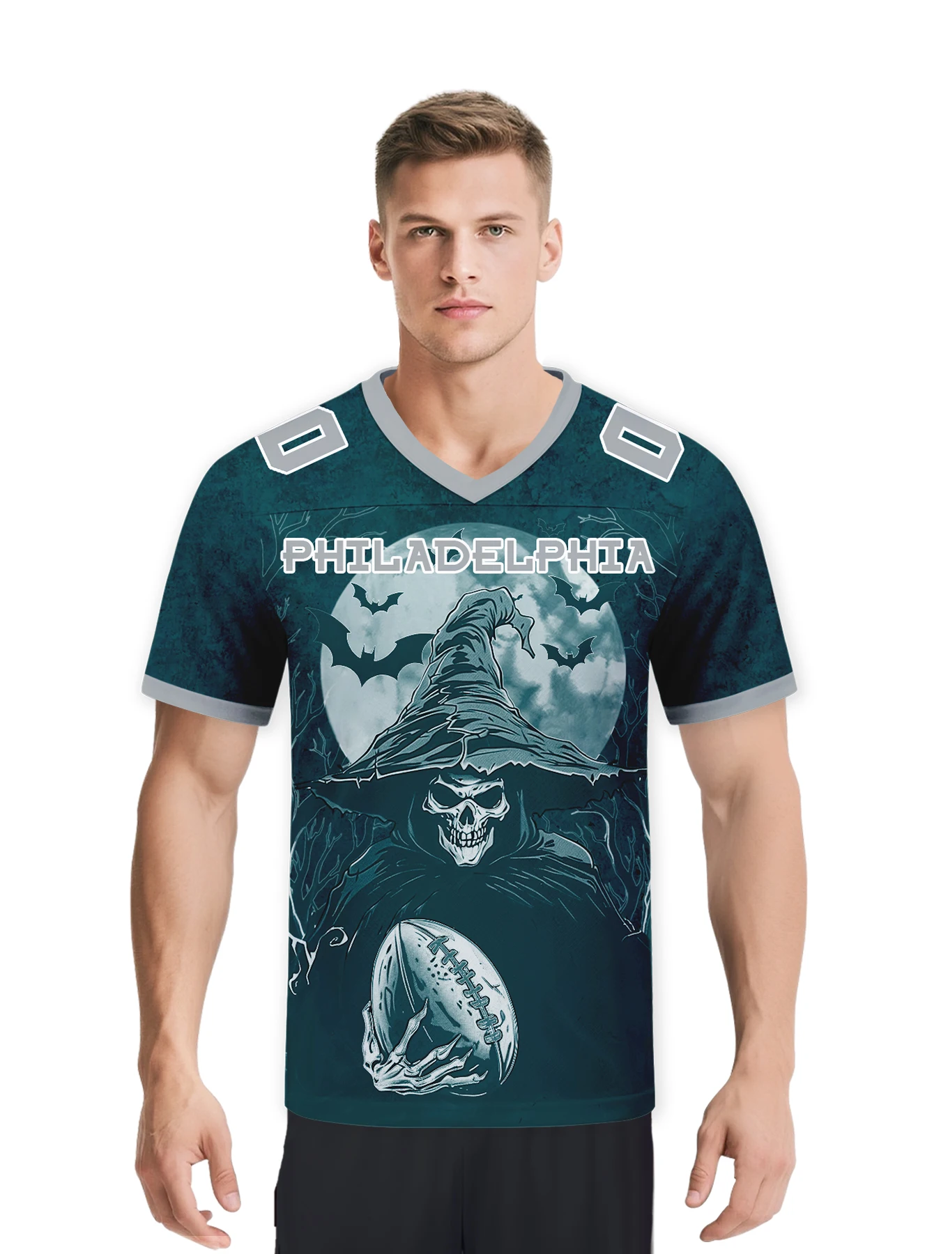 Custom Philadelphia City American Football Jersey Personalized Skull Football Shirts Add Name & Number for Team Fans Halloween