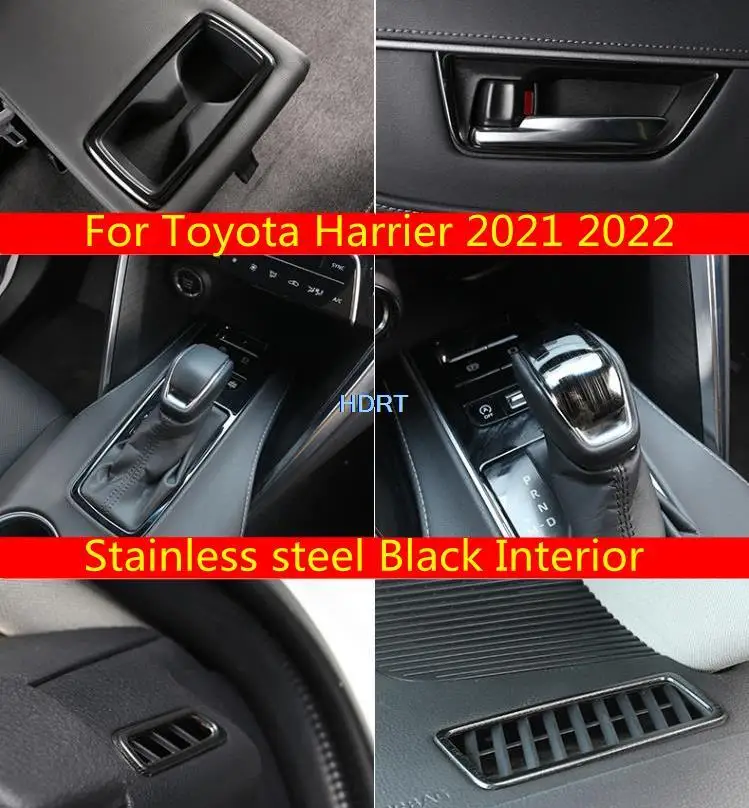 For Toyota Harrier 2021 2022 Car Stainless steel Black air outlet gear water cup Interior Decoration Cover Stickers Accessories