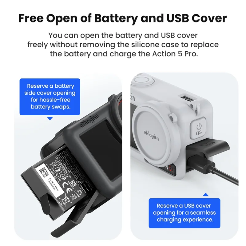 ABKI-Amagisn Capa protetora de silicone com capa de proteção de lente, acessório de câmera de ação para DJI Omso Action 5 Pro