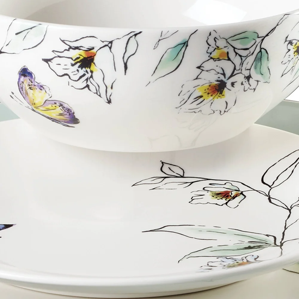 12 Piece Porcelain Dinnerware Set Service 4 Includes Dinner Salad Plates All Purpose Bowls Dishwasher Microwave Safe Spring