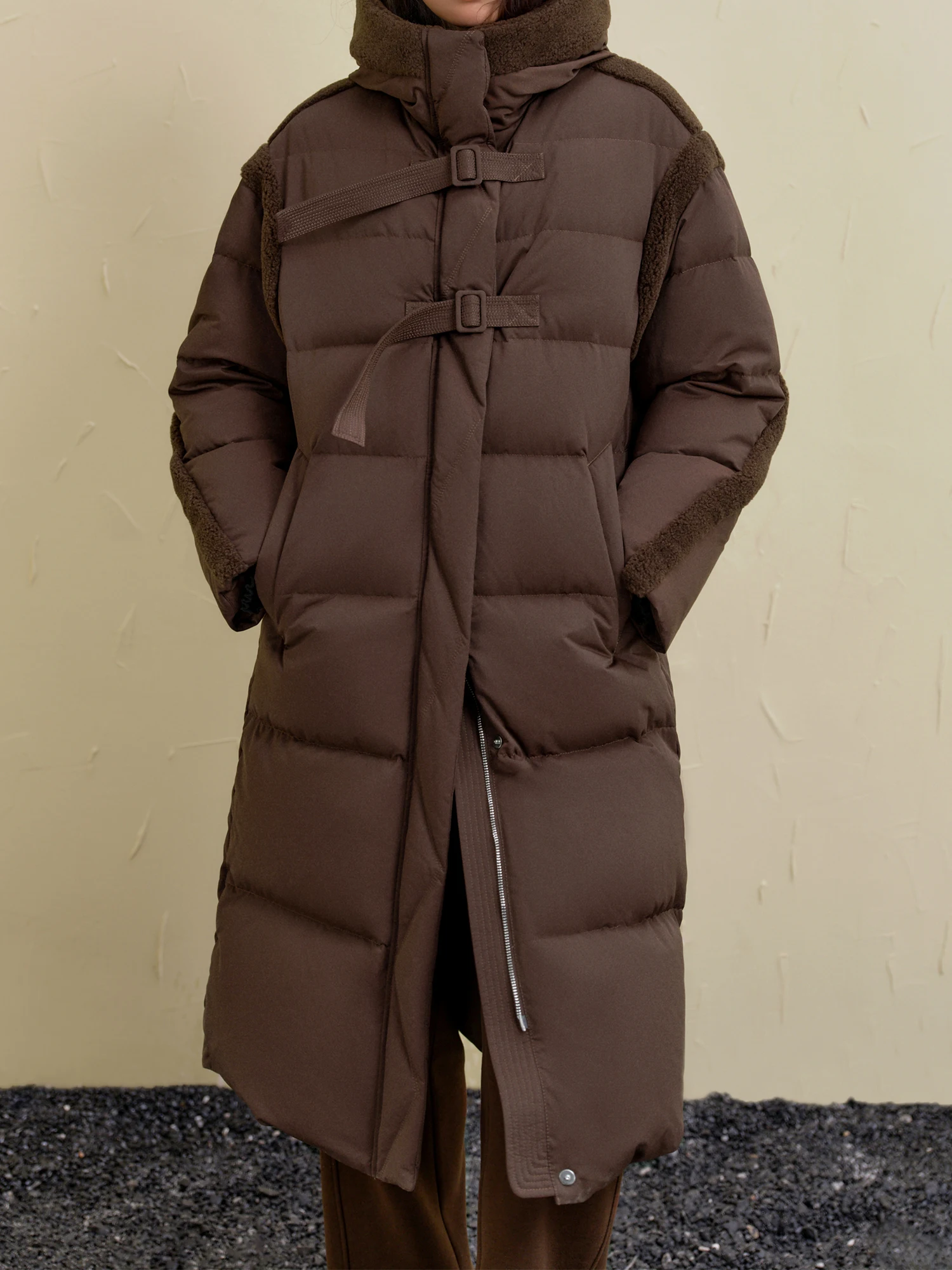 DUSHU 192G Filling Amount Plus Size Long Down Coat For Women 2024 Winter New Design Warm Thick Brown Chic Down Jacket 24DS84095