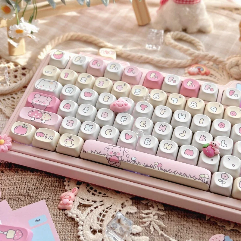 Pink Pig Tema Keycaps Set, Acessórios Teclado Mecânico, PBT, Sublimação, ROA Perfil, Presente