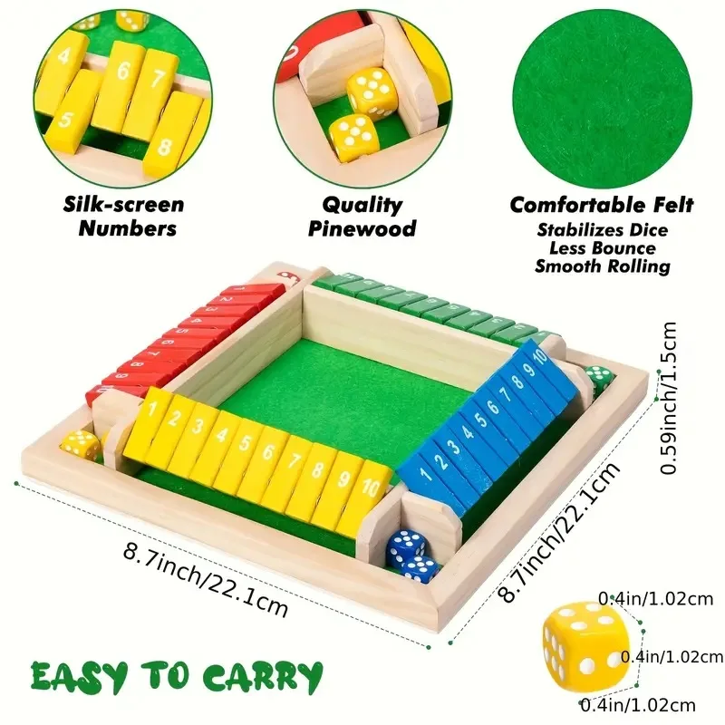 

Wooden Traditional Dice Board Game Shut The Box for 4 Player Flaps & Dices Game Parent-children Interaction Family Entertainment
