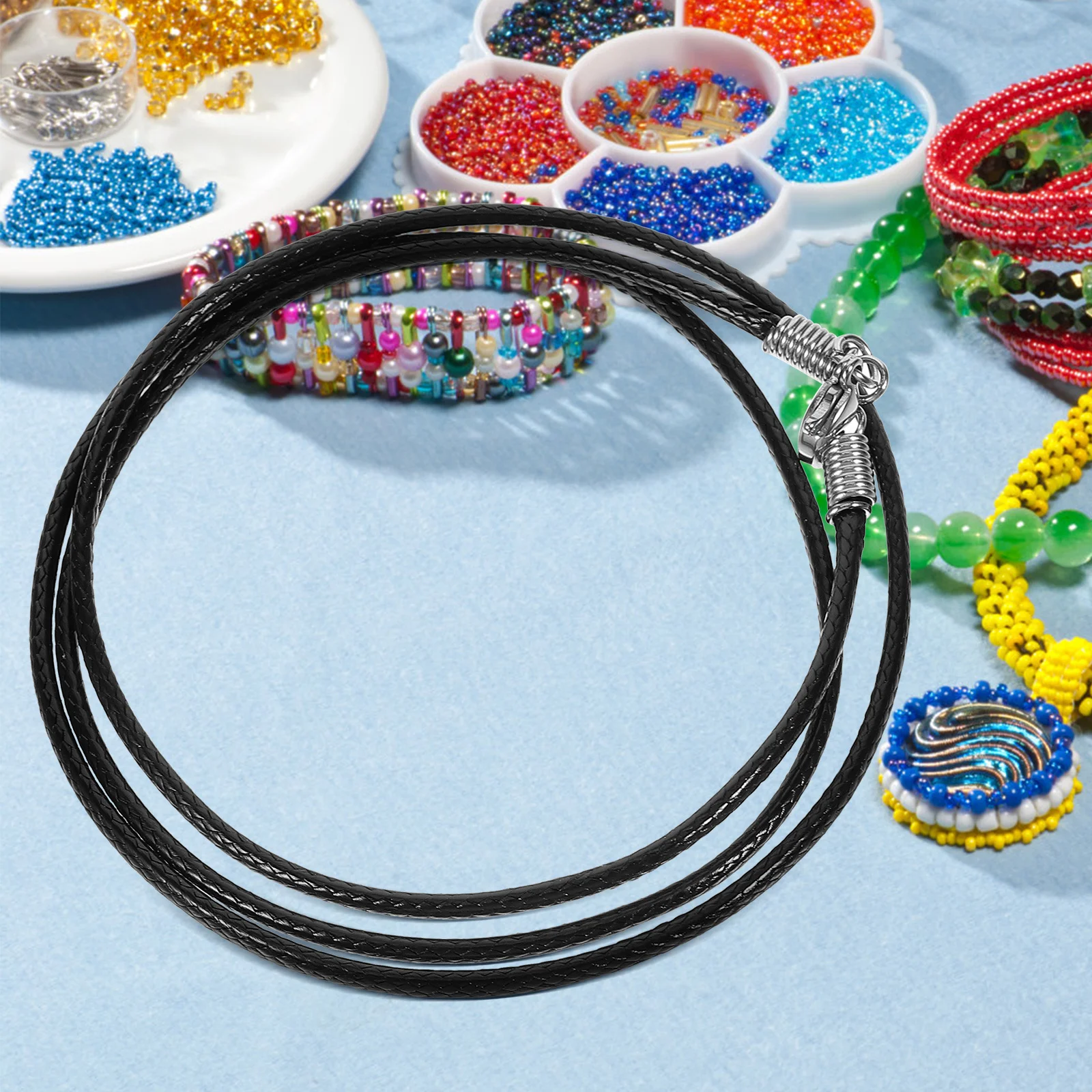 

Black Braided Wax Cord Necklace with Clasp DIY Jewelry Making Necklace Cord for Pendant Keychain Jewelry Making Supplies